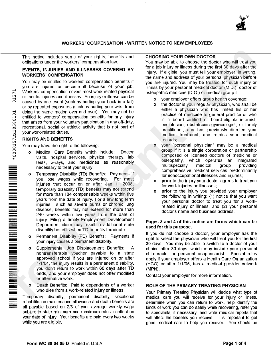 Dwc Form 9783.1 Workers' Compensation Written Notice To New
