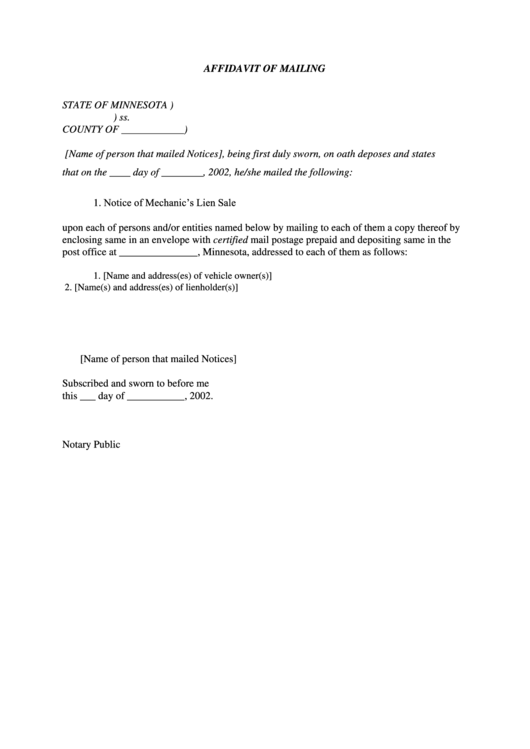 Minnesota Affidavit Of Mailing printable pdf download