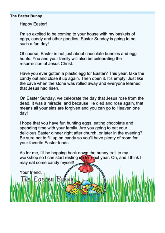 Easter Bunny Letter Template Religious printable pdf download