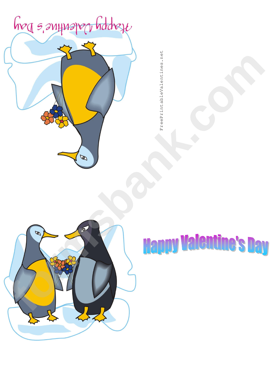 Penguins Valentine Card Template printable pdf download