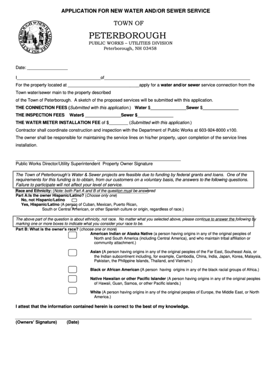 Application For New Water And/or Sewer Service Form Town Of