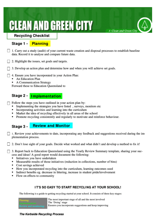 Recycling Checklist Template printable pdf download