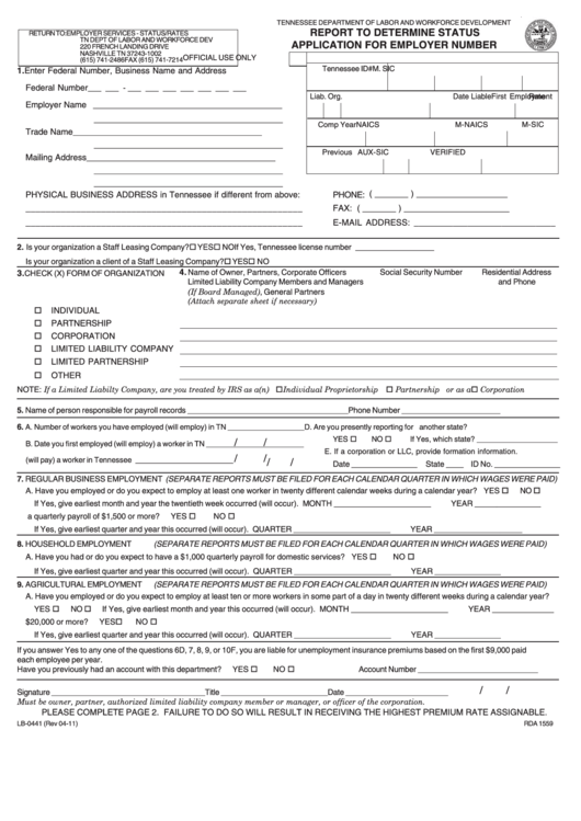 Form Lb0441 Report To Determine Status Application For Employer