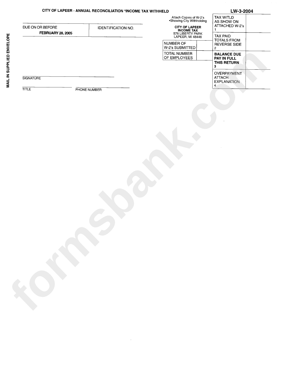 Form Lw32004 Annual Reconciliation Tax Withheld City Of