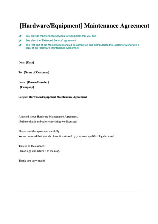 Hardware/equipment Maintenance Agreement Template printable pdf download