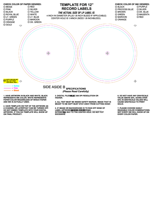 12" Record Label Template printable pdf download