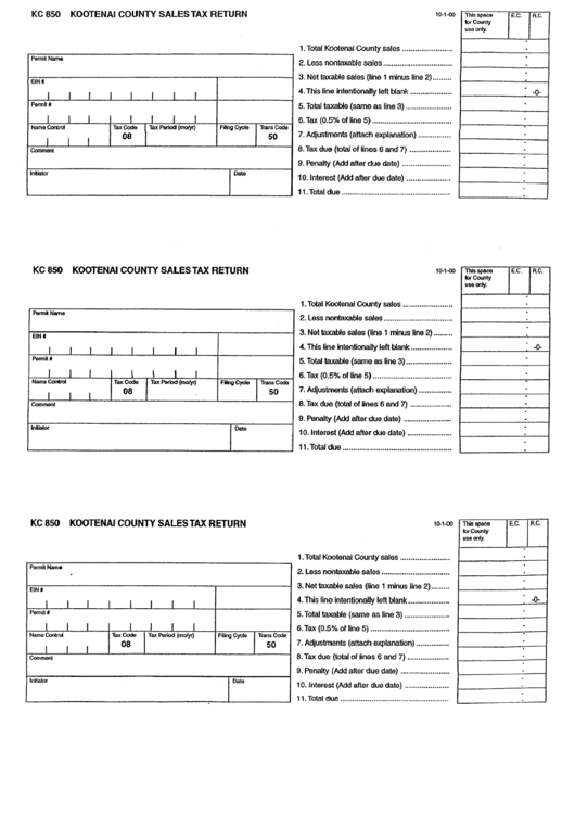 Form Kc 850 Kootenai County Sales Tax Return printable pdf download