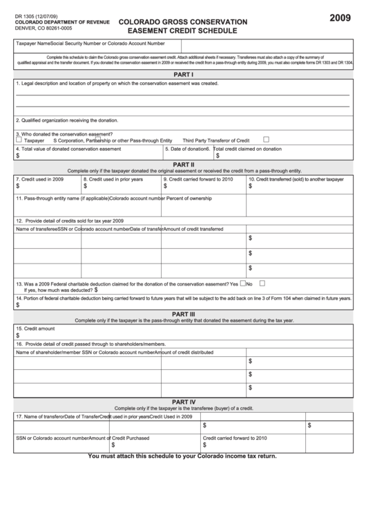 Fillable Form Dr 1305 Colorado Gross Conservation Easement Credit