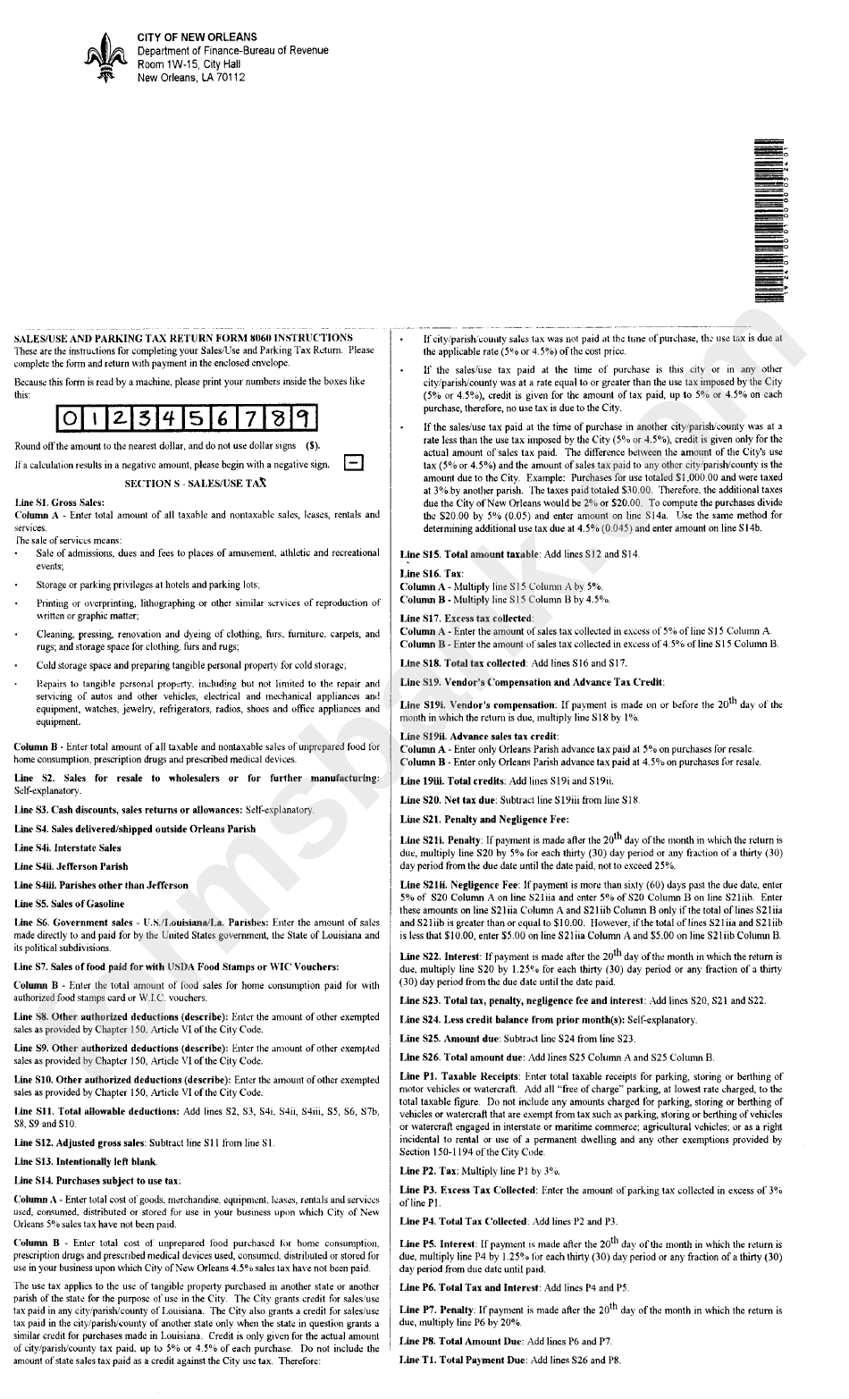 Sales/use And Parking Tax Return Form 8060 Instructions City Of New