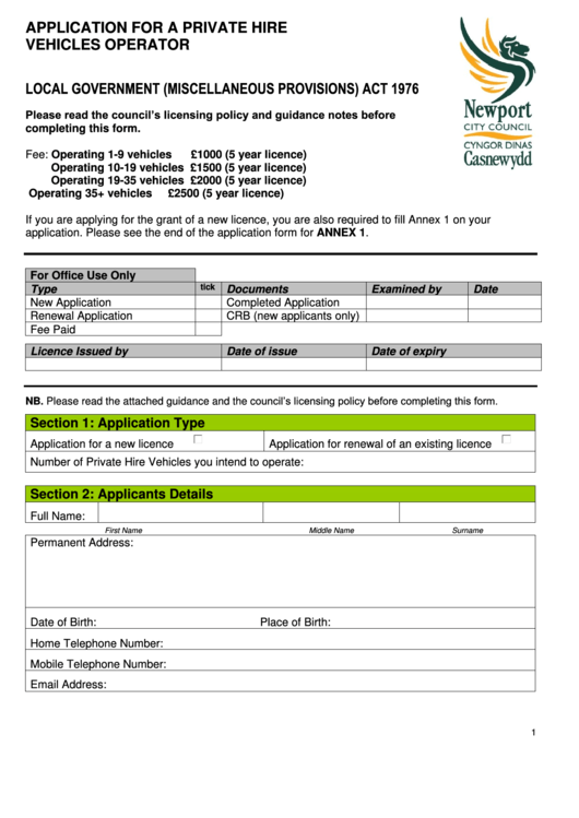 Private hire vehicle licence application form vastlondon