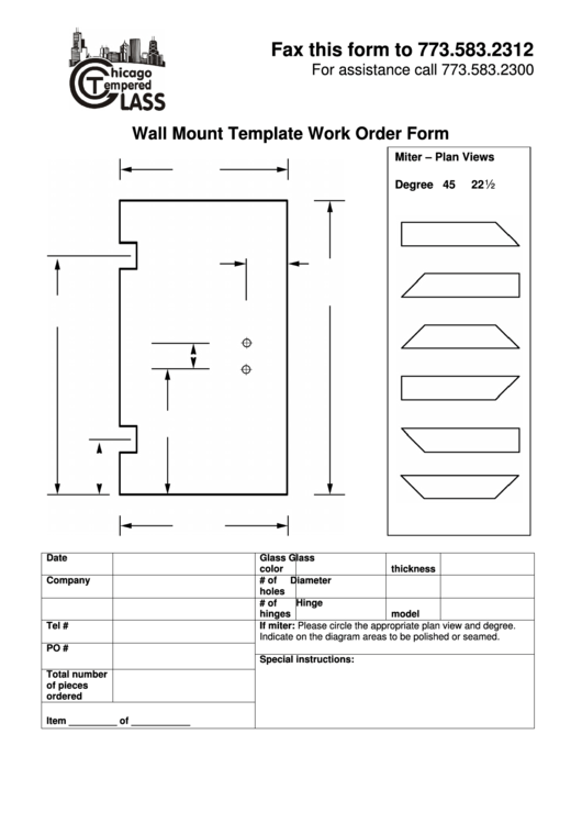 Wall Mount Template Work Order Form printable pdf download