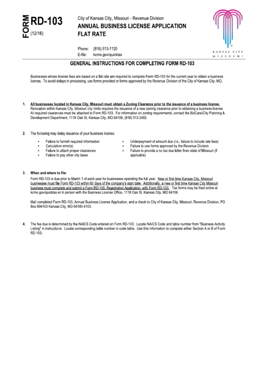 Instructions For Form Rd103 Annual Business License Application Flat