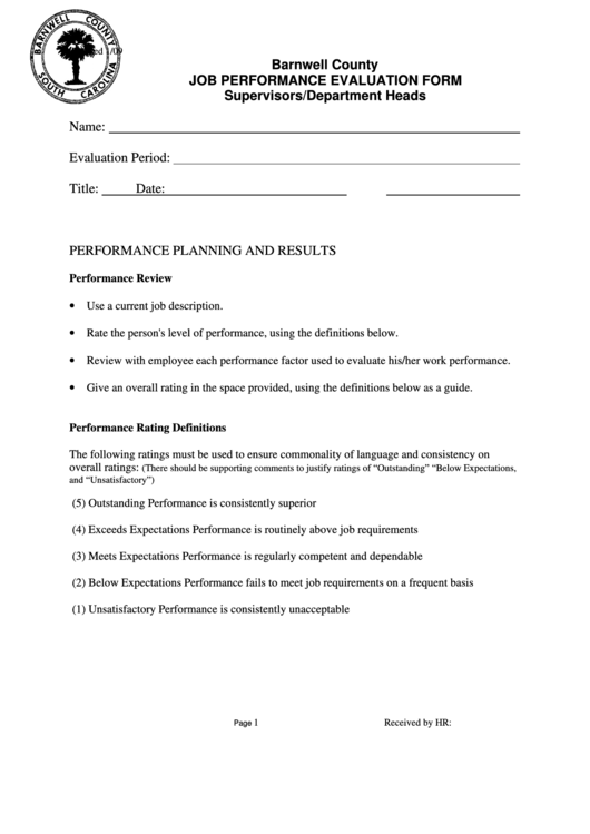 Job Performance Evaluation Form Barnwell County printable pdf download