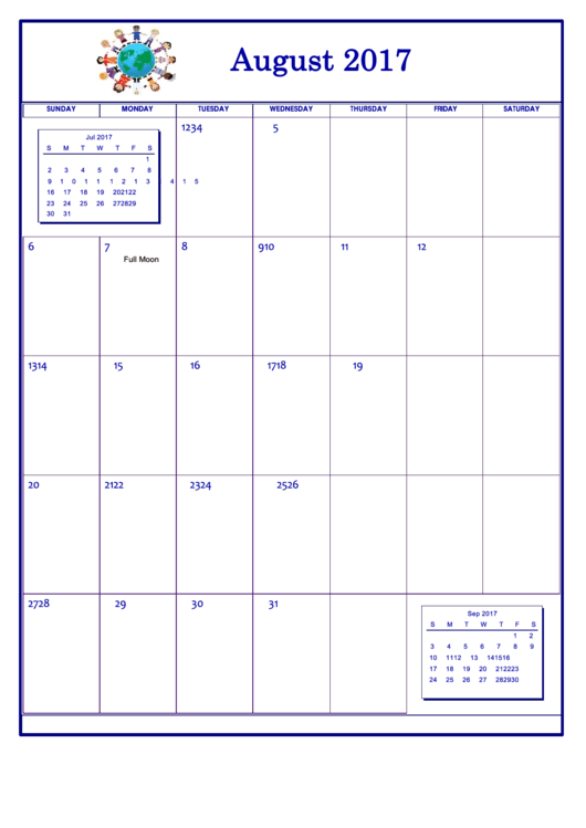 Holiday August 2017 Calendar Template printable pdf download