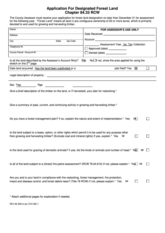 Application For Designated Forest Land Washington County Assessor