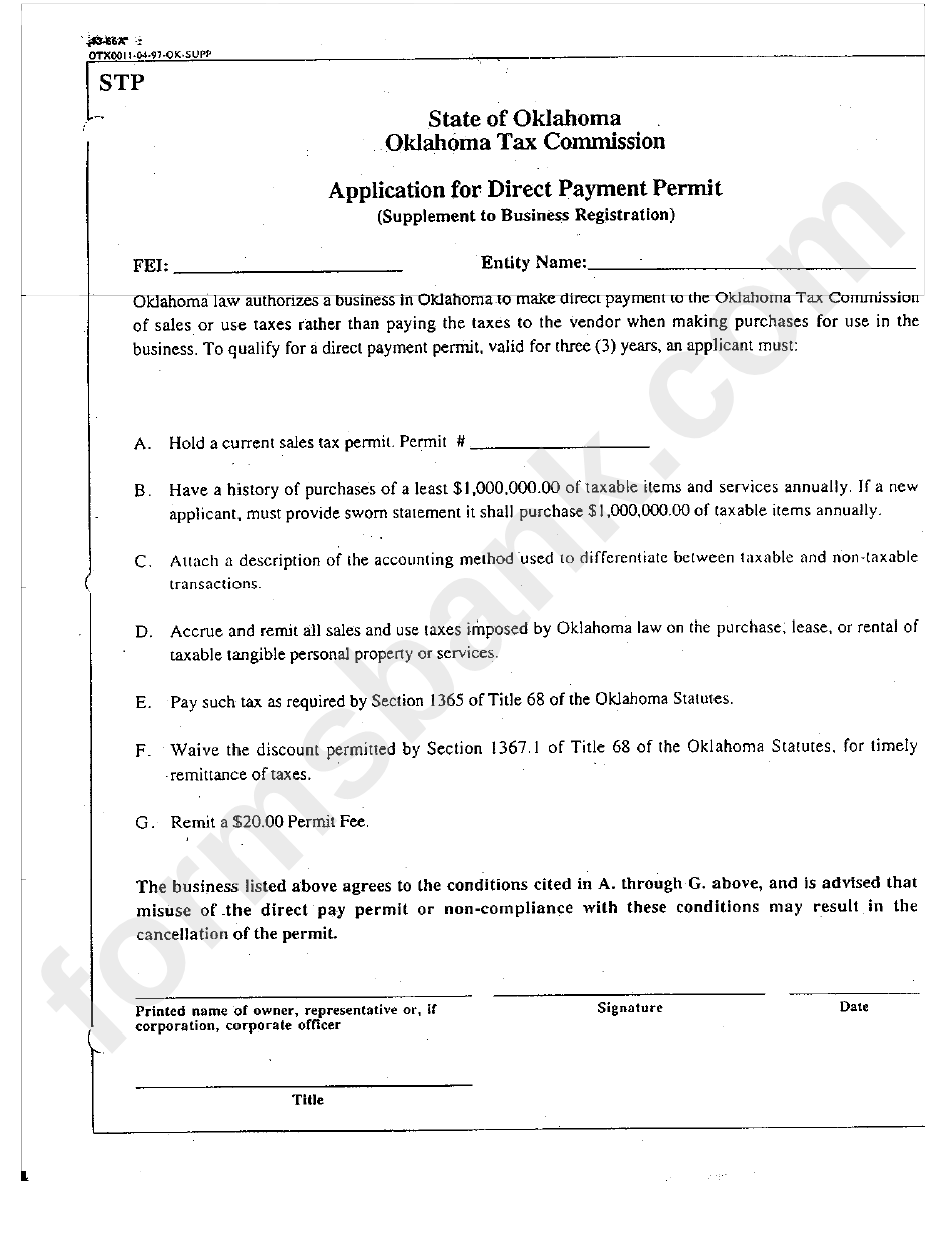 Form 5366a Application For Direct Payment Permit Oklahoma Tax