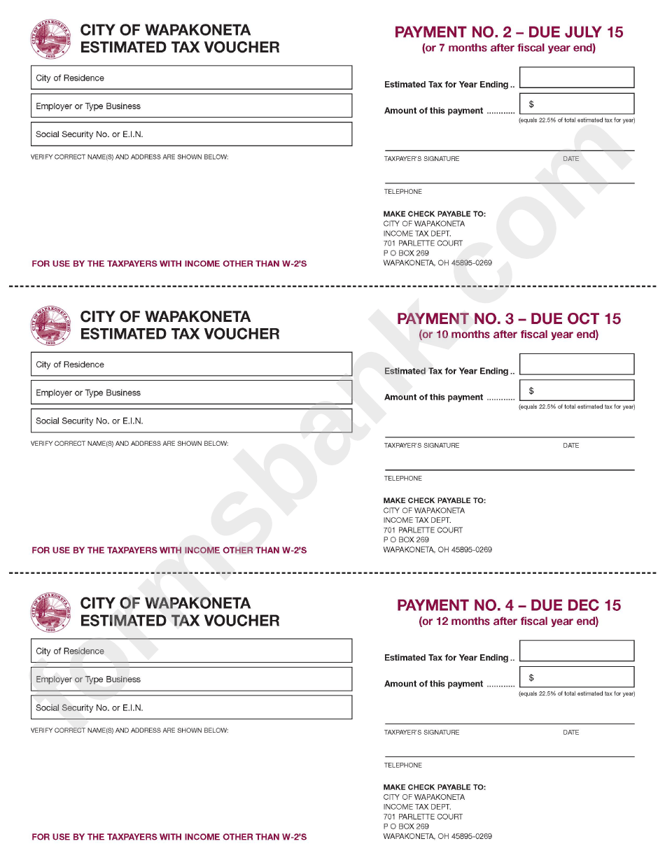 Estimated Tax Voucher City Of printable pdf download