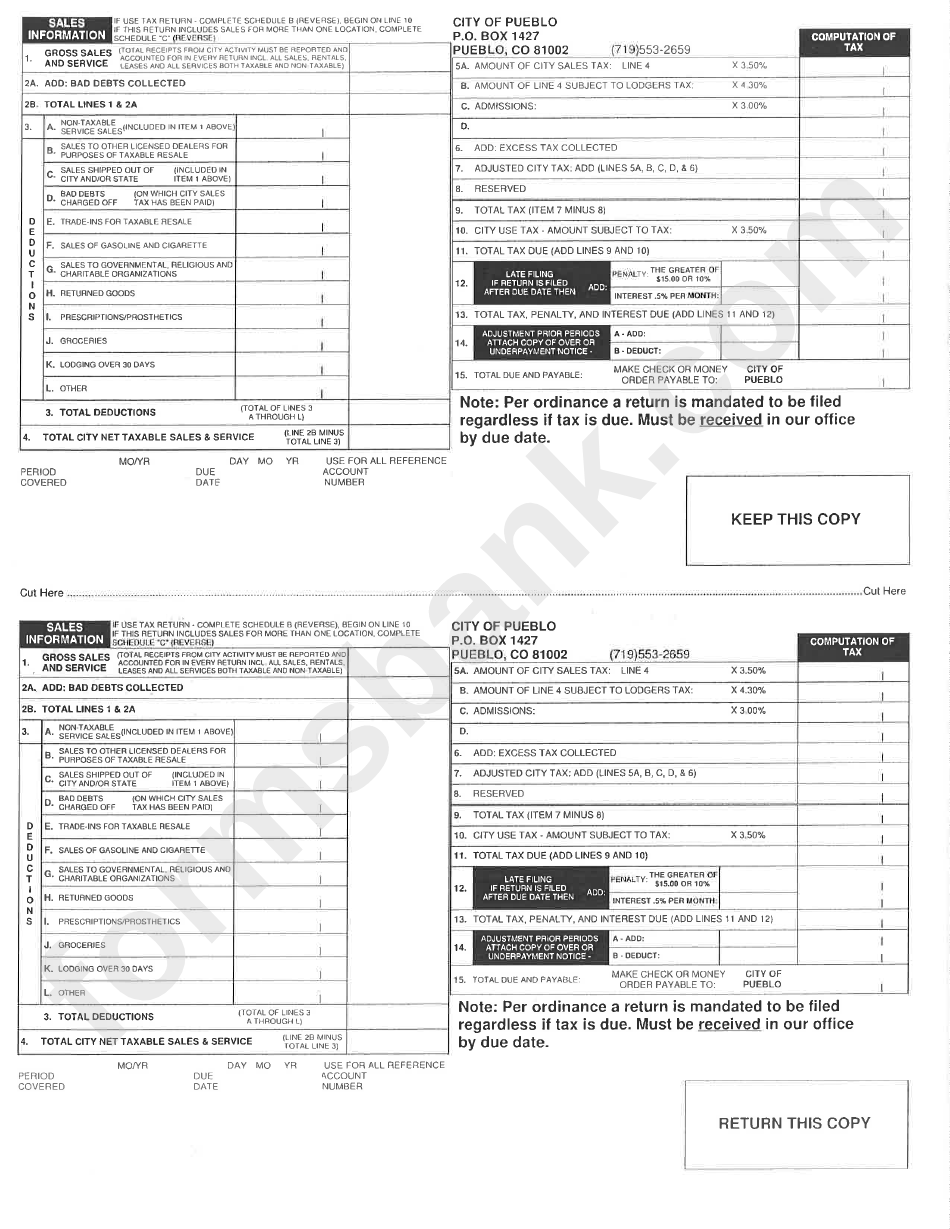 Gross Sales And Service Tax City Of Pueblo printable pdf download