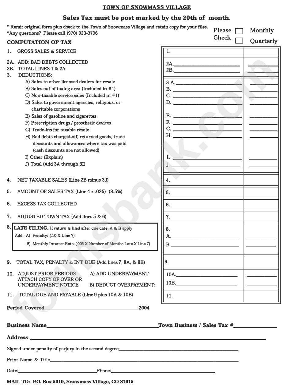 Computation Of Tax Town Of Snowmass Village printable pdf download