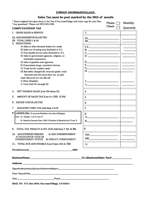 Computation Of Tax Town Of Snowmass Village printable pdf download