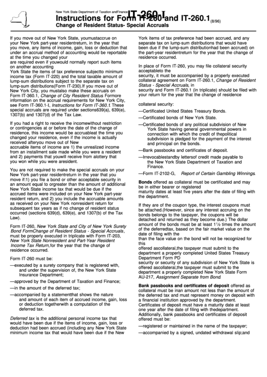Instructions For Form It260 And It260.1 Change Of Resident Status