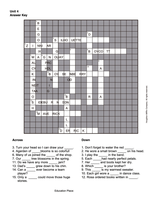 Crossword Puzzle With Answers printable pdf download