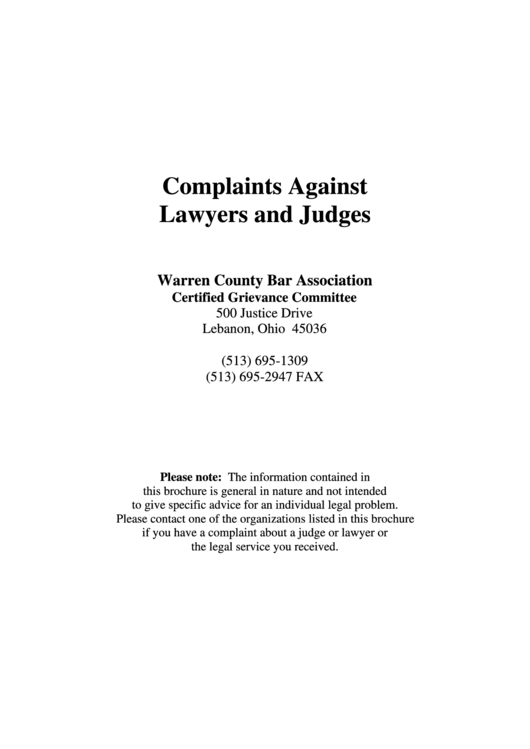 Complaints Against Lawyers And Judges Warren County Bar Association