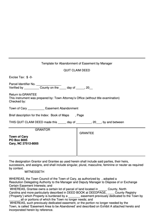 Template For Abandonment Of Easement By Manager Quit Claim Deed