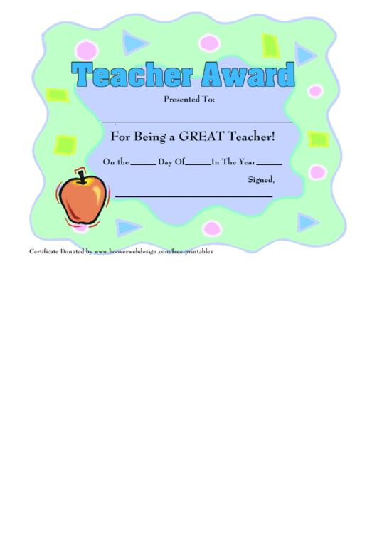 Teacher Award Certificate printable pdf download