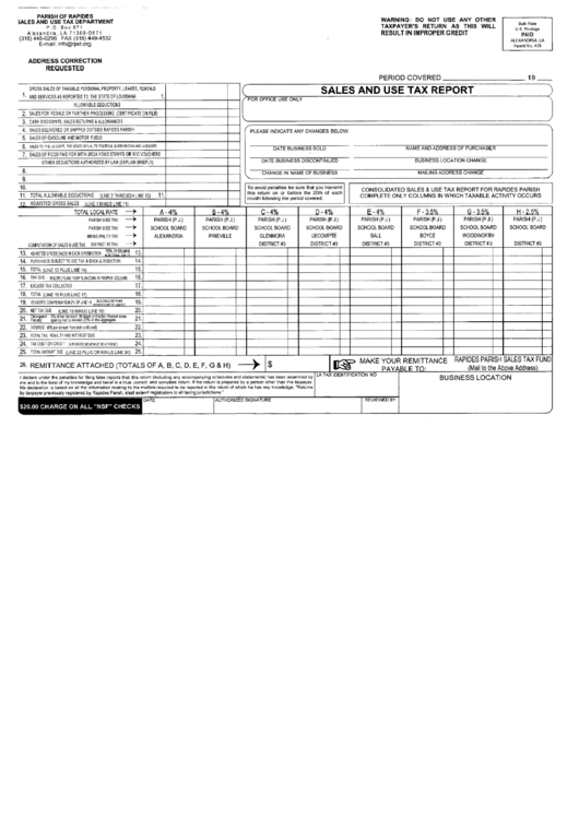 Sales And Use Tax Report Form Parish Of Rapides Sales And Use Tax Department printable pdf