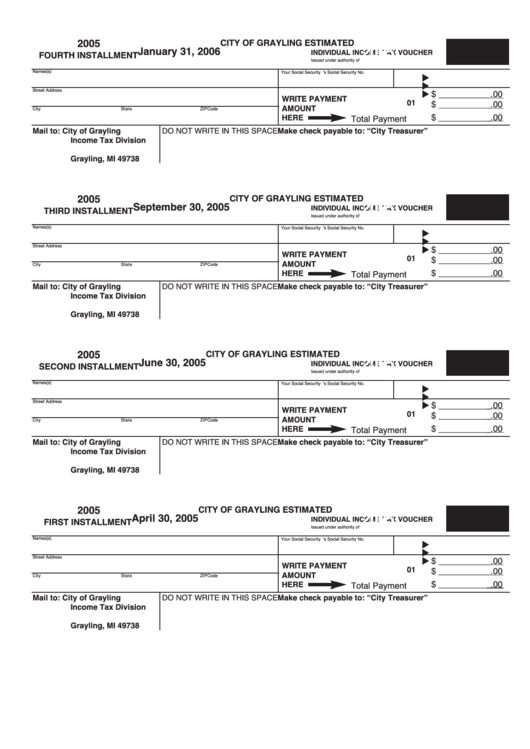 City Of Grayling Estimated Individual Tax Voucher 2005 printable pdf download