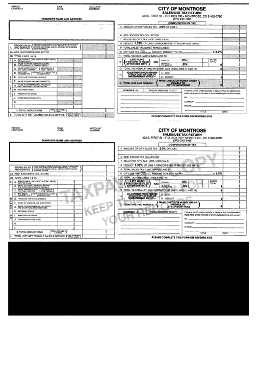 Sales/use Tax Return Form City Of Montrose printable pdf download