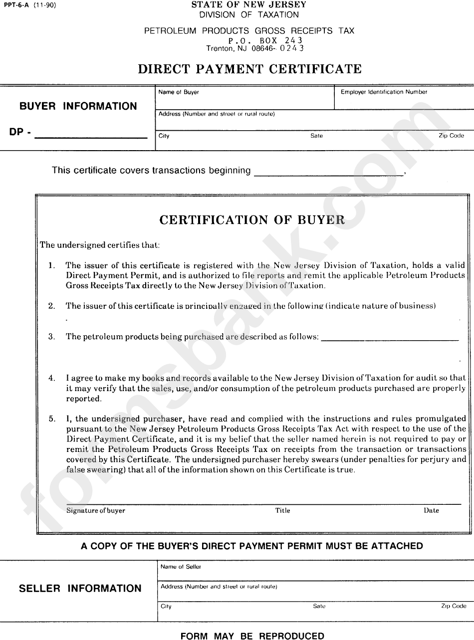 Fillable Form Ppt6A Direct Payment Certificate printable pdf download