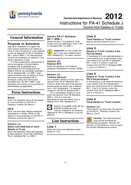 Instructions For Pa41 Schedule J Pennsylvania Department Of Revenue
