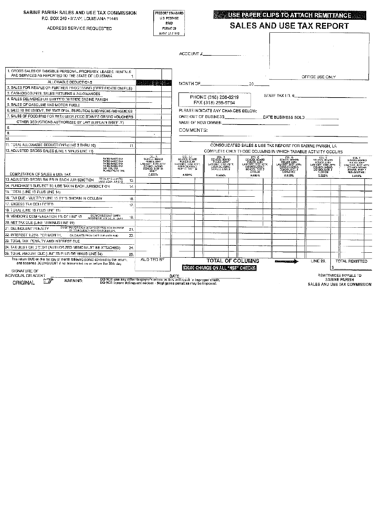 Sales And Use Tax Report Sabine Parish printable pdf download