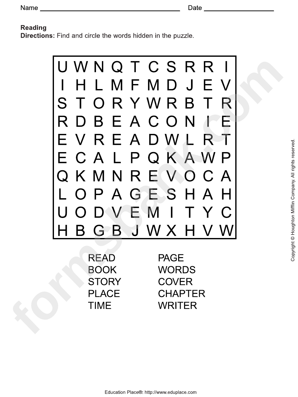 Reading Word Search Puzzle Template printable pdf download