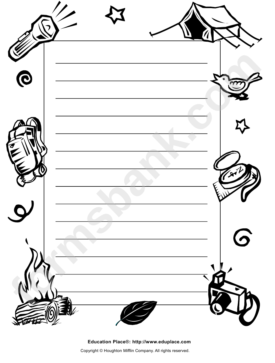 Camping Writing Paper printable pdf download