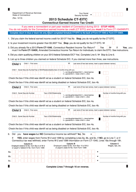 Fillable Schedule CtEitc Connecticut Earned Tax Credit 2013