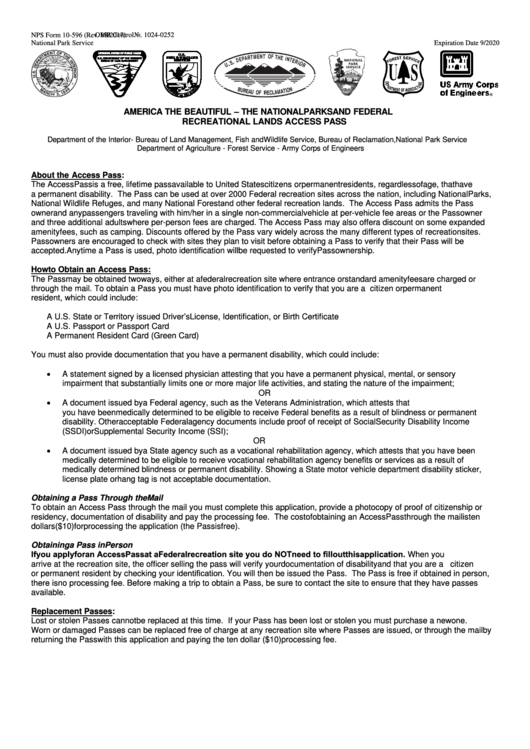 Fillable Application For The America The Beautiful The National Parks