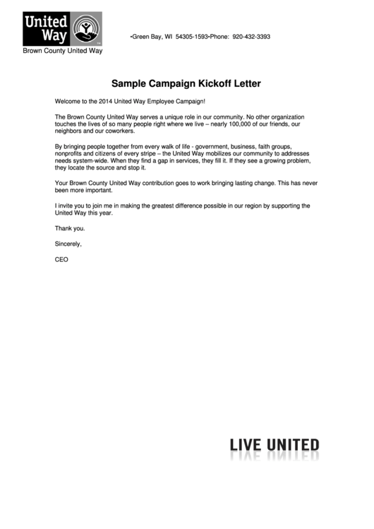 Sample Campaign Kickoff Letter printable pdf download