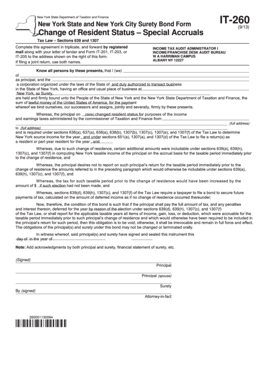 Fillable Form It260 Change Of Resident Status Special Accruals