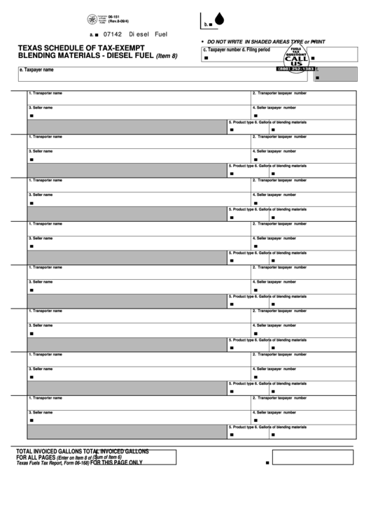 Fillable Form 06151 Texas Schedule Of TaxExempt Blending Materials