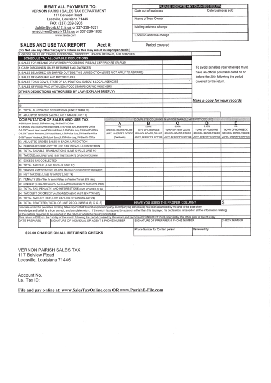 Sales And Use Tax Report Vernon Parish printable pdf download