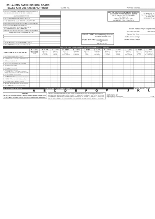 Sales And Use Tax Form St. Landry Parish printable pdf download