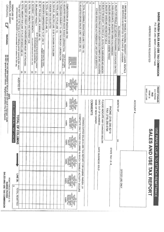 Sales And Use Tax Report Sabine Parish printable pdf download