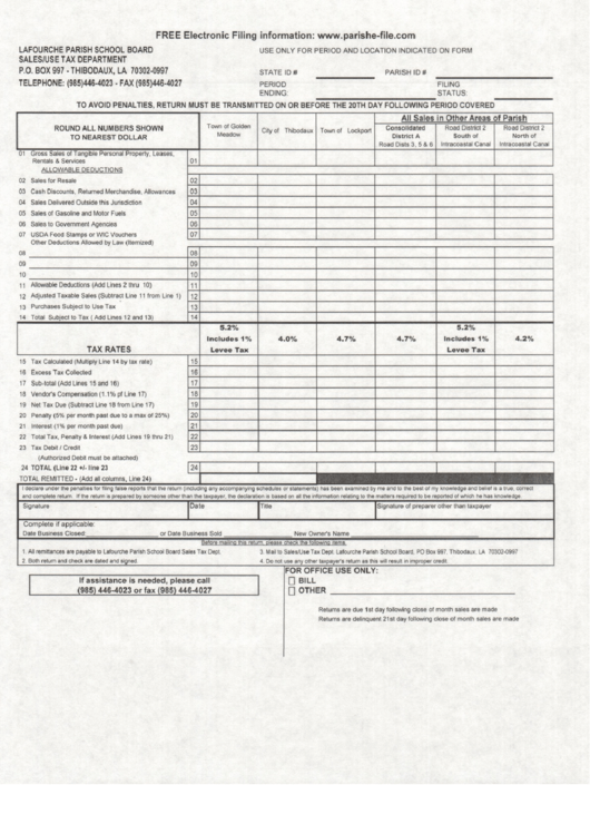 Sales/use Tax Report Lafourche Parish printable pdf download