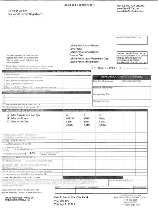 Sales And Use Tax Report Parish Of Lasalle printable pdf download