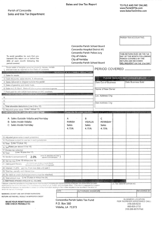 Sales And Use Tax Report Parish Of Concordia printable pdf download