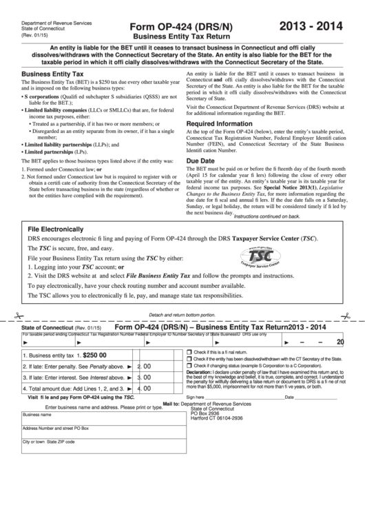 Form Op424 (Drs/n) Business Entity Tax Return
