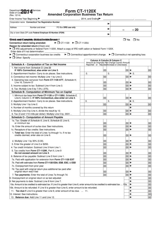 Form Ct1120x Amended Corporation Business Tax Return Connecticut